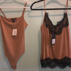 Tan / camel tank and body suit - NTW